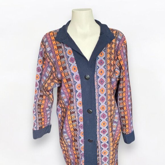 Vintage Navy Blue Aztec Tribal Boho Cardigan – 100% Cotton Jacket - Picture 5 of 5